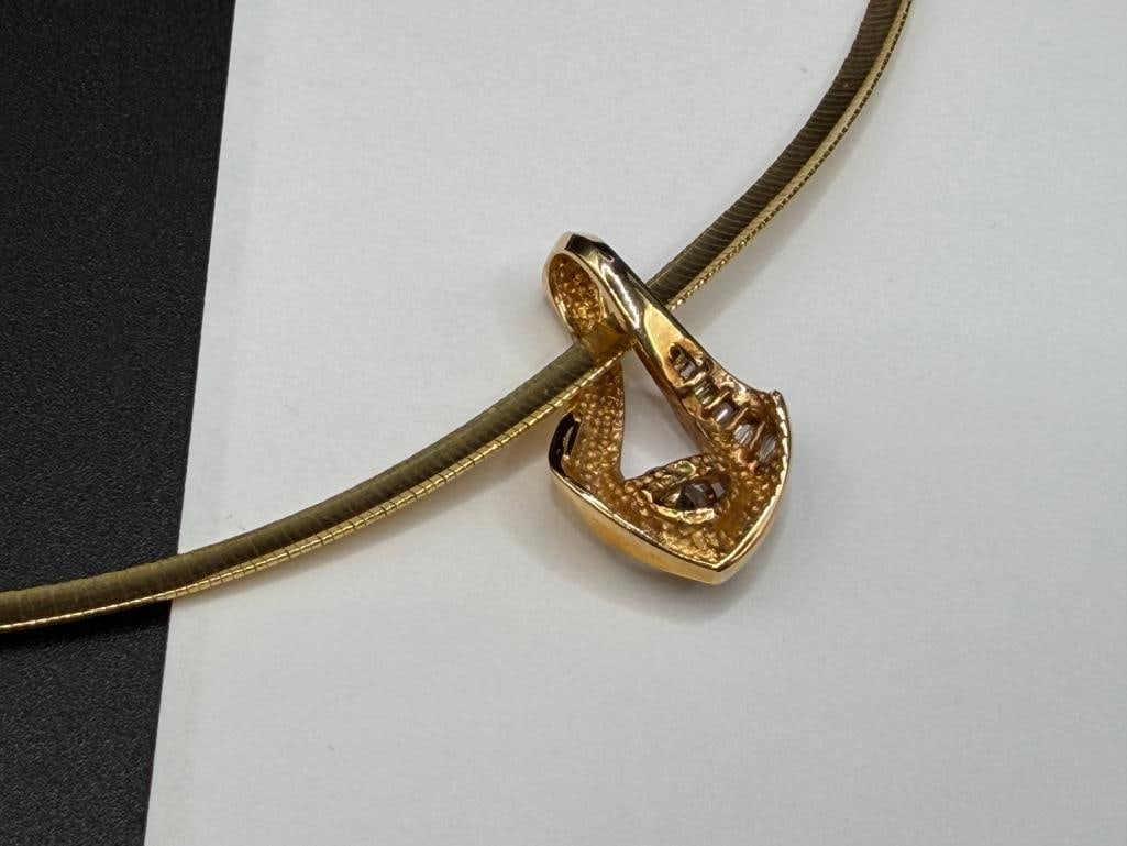 10K YELLOW GOLD ITALIAN OMEGA STYLE CHOKER NECKLACE WITH 14K YELLOW GOLD DIAMOND SLIDE PENDANT - 7
