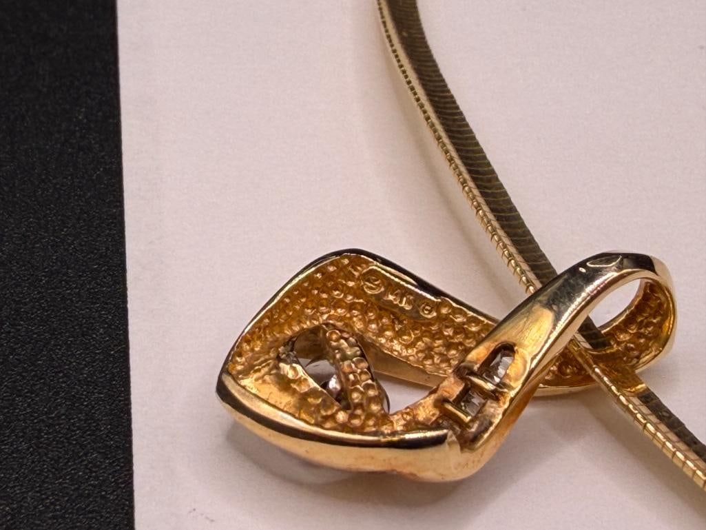10K YELLOW GOLD ITALIAN OMEGA STYLE CHOKER NECKLACE WITH 14K YELLOW GOLD DIAMOND SLIDE PENDANT - 8