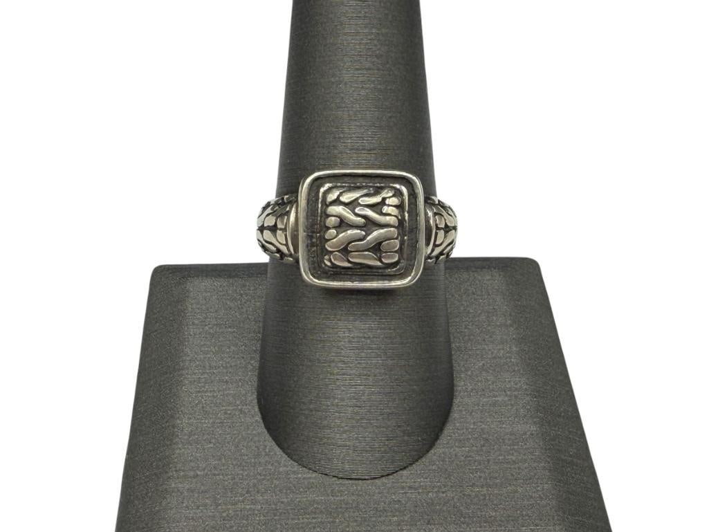 STERLING SILVER CELTIC GAELIC RING FEATURING UNIQUE DESIGN: SIZE 9, 1/2" FRONT, 6.84 GRAMS