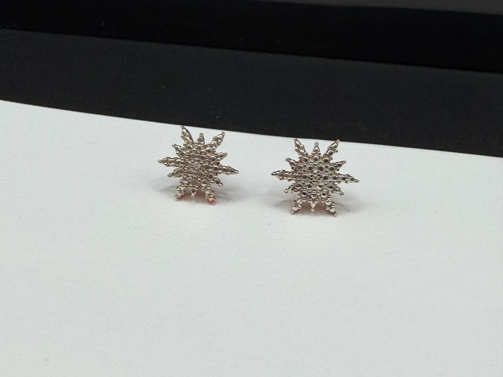 STERLING SILVER ROSE GOLD PLATED DIAMOND CUT STAR / SNOWFLAKE EARRINGS - 2
