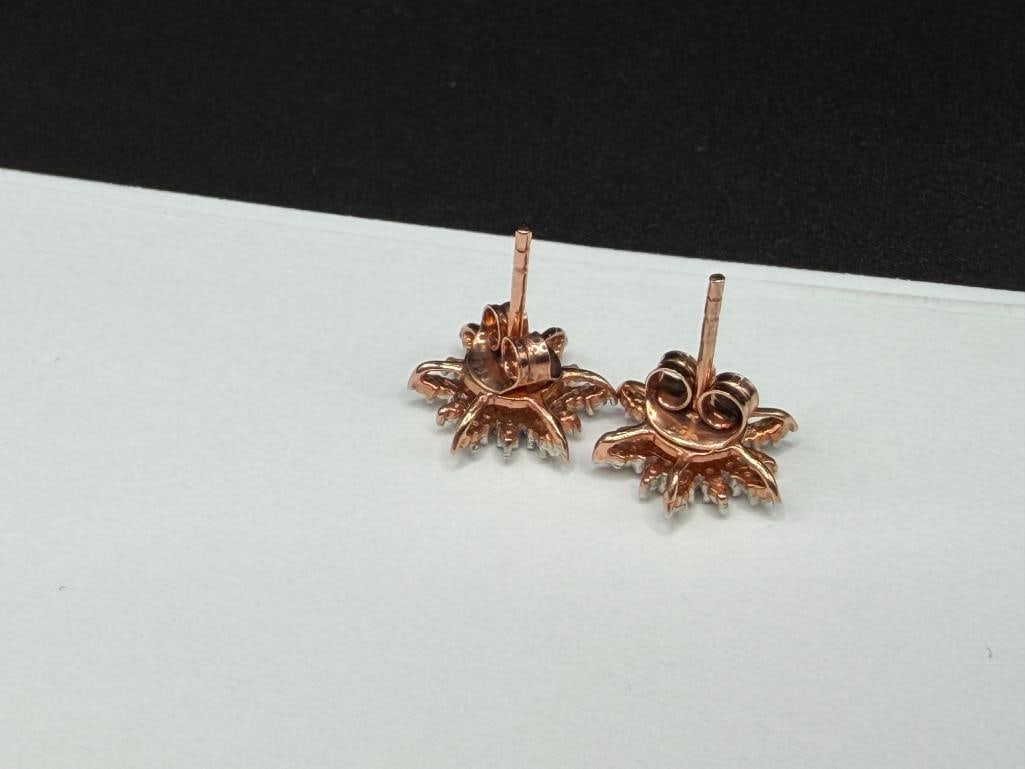 STERLING SILVER ROSE GOLD PLATED DIAMOND CUT STAR / SNOWFLAKE EARRINGS - 4