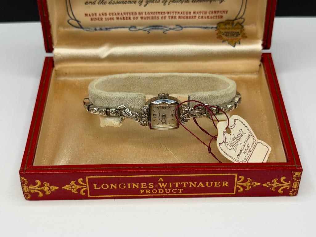 ANTIQUE LADIES 14K WHITE GOLD CASE WITTNAUER LONGINES 17 JEWELS WRISTWATCH - 2