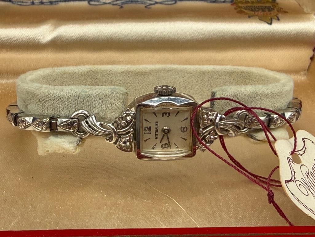 ANTIQUE LADIES 14K WHITE GOLD CASE WITTNAUER LONGINES 17 JEWELS WRISTWATCH - 3