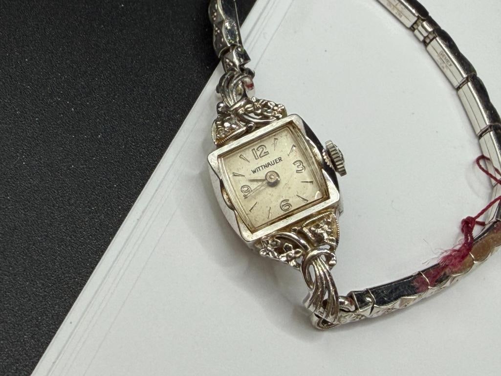 ANTIQUE LADIES 14K WHITE GOLD CASE WITTNAUER LONGINES 17 JEWELS WRISTWATCH - 4