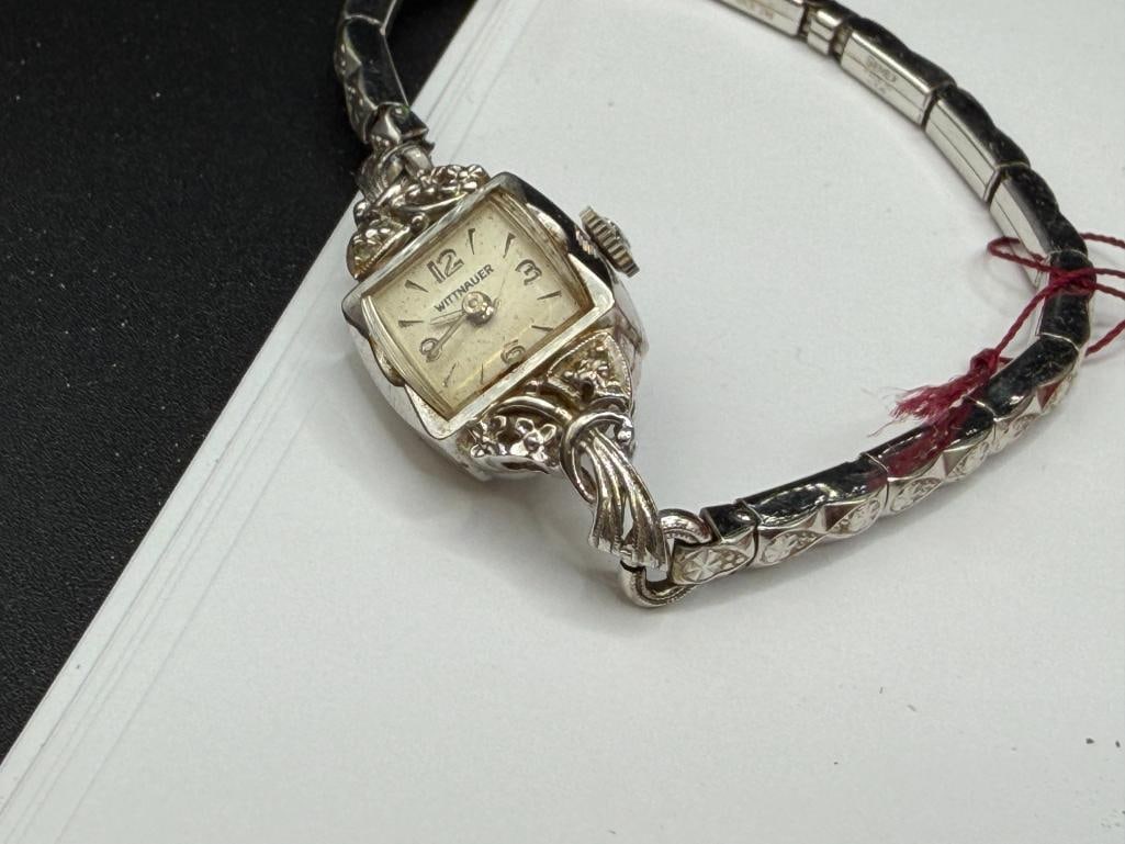 ANTIQUE LADIES 14K WHITE GOLD CASE WITTNAUER LONGINES 17 JEWELS WRISTWATCH - 5