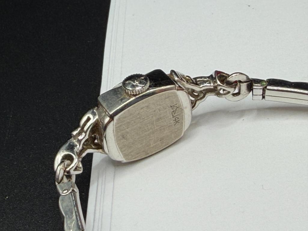 ANTIQUE LADIES 14K WHITE GOLD CASE WITTNAUER LONGINES 17 JEWELS WRISTWATCH - 6
