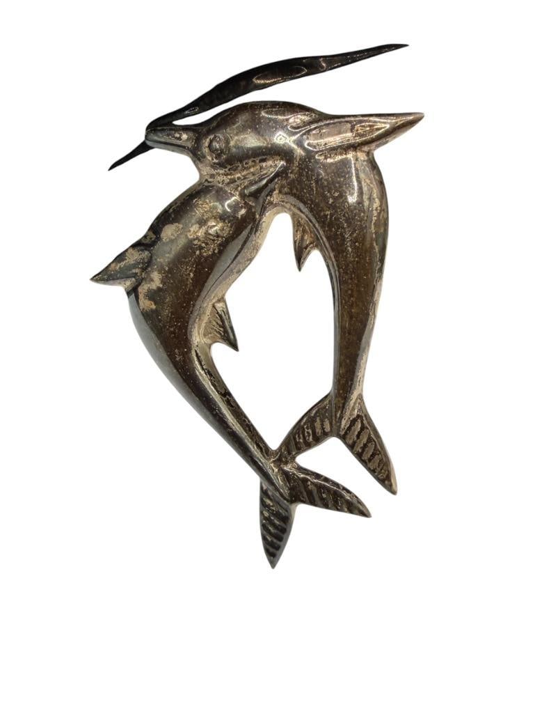 VINTAGE MEXICO STERLING SILVER DOLPHIN BROOCH (1 of 8)