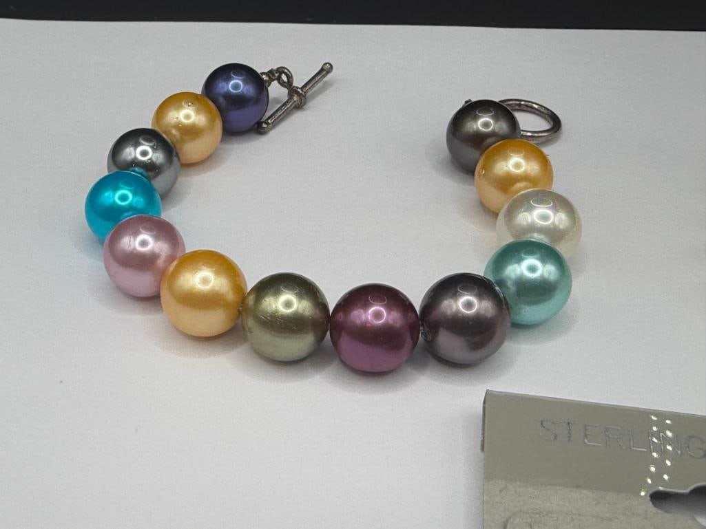PEARL JEWELRY INCLUDING DYED MULTI-COLOR FAUX PEARL BRACELETS, FRESHWATER PEARL BRACELET, ETC. - 2