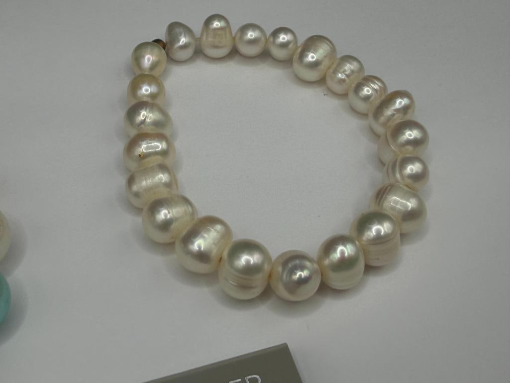 PEARL JEWELRY INCLUDING DYED MULTI-COLOR FAUX PEARL BRACELETS, FRESHWATER PEARL BRACELET, ETC. - 7