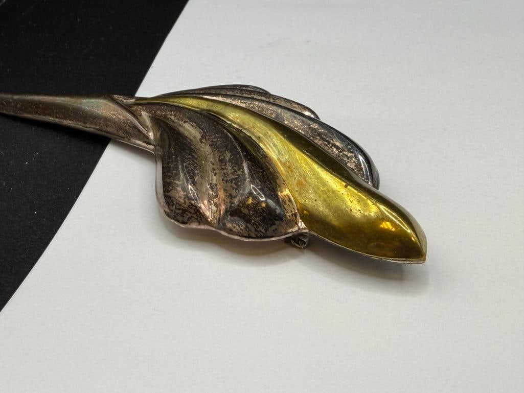 VINTAGE TAXOC MEXICO DESIGNS STERLING SILVER FLORAL BROOCH - 4