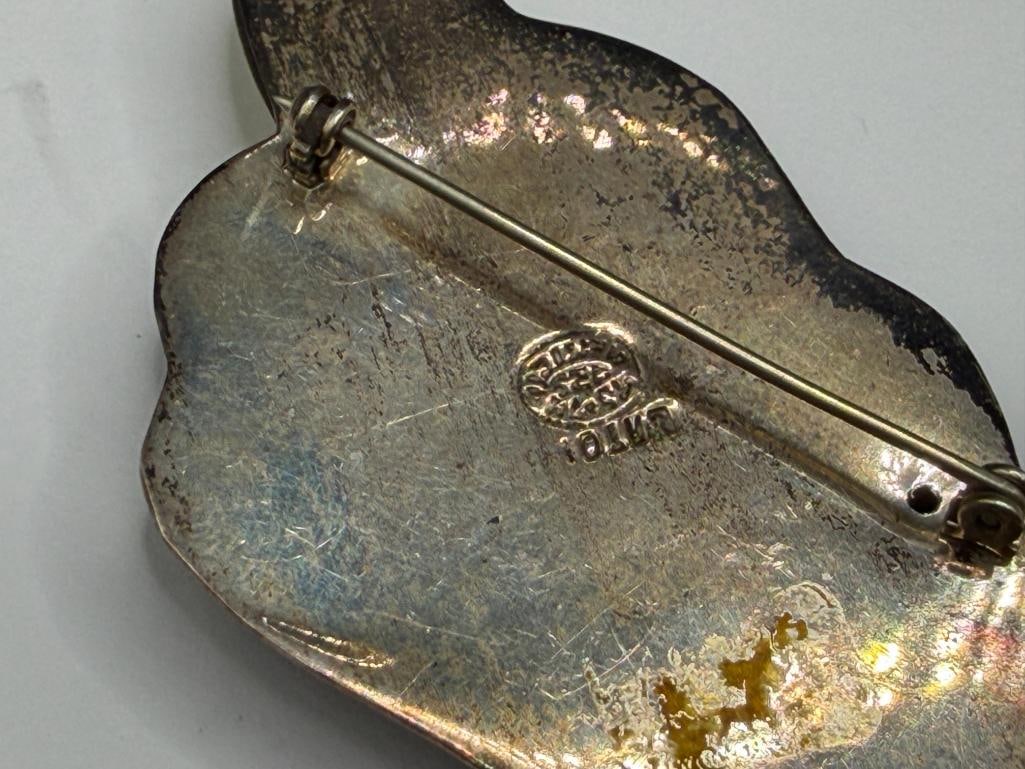 VINTAGE TAXOC MEXICO DESIGNS STERLING SILVER FLORAL BROOCH - 6