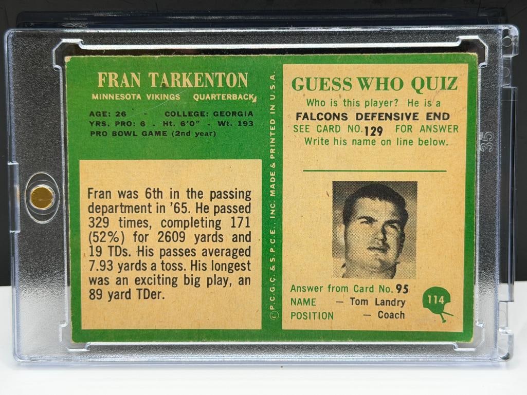 1966 PHILADELPHIA #114 FRAN TARKENTON FOOTBALL CARD - 7