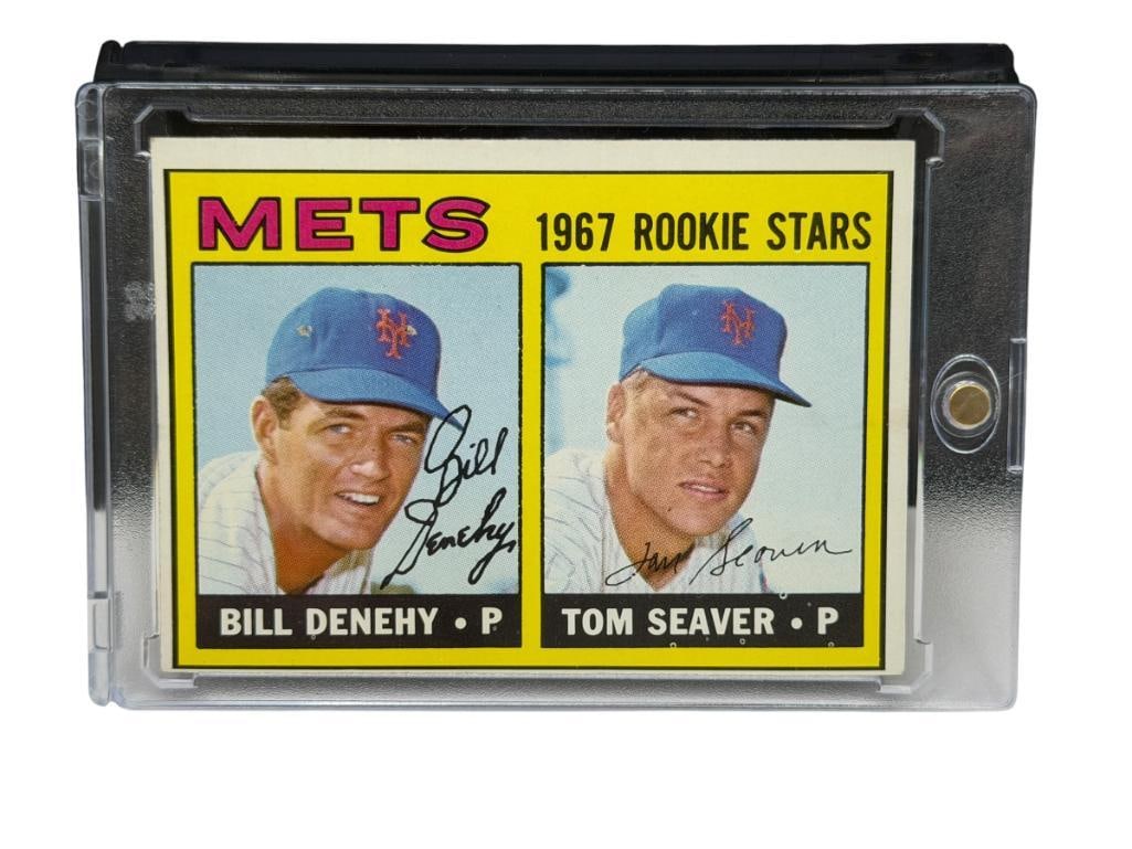1968 TOPPS #581 1967 MET'S ROOKIE STARS TOM SEAVER AND BILL DENEHY BASEBALL CARD: NEW YORK METS, DUAL ROOKIE CARD, FEATURING HALL OF FAMER TOM SEAVER, RARE CARD, SEE PHOTOS FOR CONDITION, FROM THE ESTATE OF A LOCAL RENO, NV DOCTOR AT RENOWN WHO RAN BIG LEAGUE SPORTS MEDICINE BASEBA