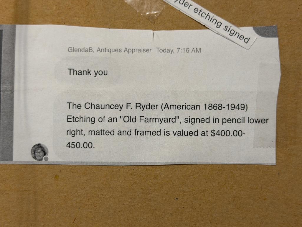CHAUNCEY F. RYDER AMERICAN LANDSCAPE PAINTER SIGNED ETCHING - 8
