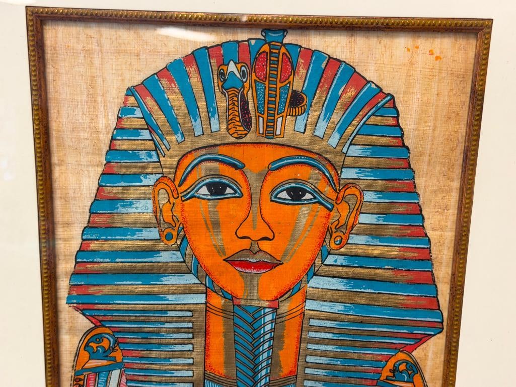 HAND PAINTED EGYPTIAN PAINTING ON PAPYRUS PAPER OF THE MASK OF TUTANKHAMUN - 2