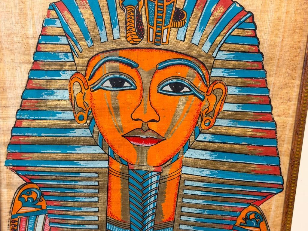 HAND PAINTED EGYPTIAN PAINTING ON PAPYRUS PAPER OF THE MASK OF TUTANKHAMUN - 3