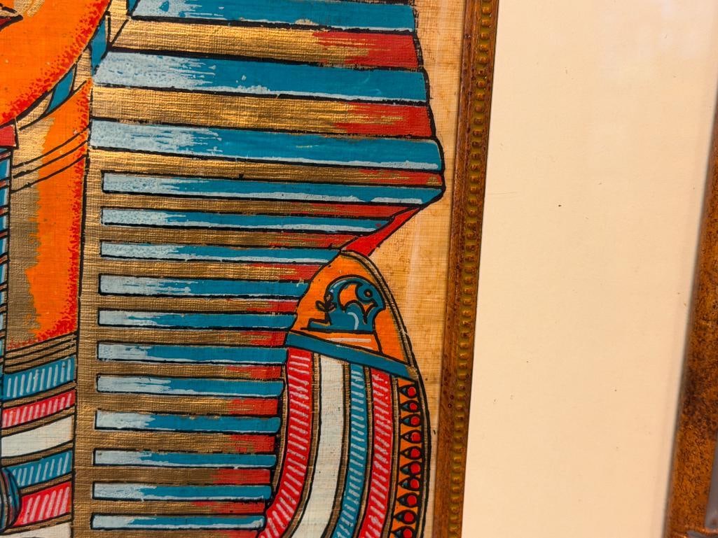 HAND PAINTED EGYPTIAN PAINTING ON PAPYRUS PAPER OF THE MASK OF TUTANKHAMUN - 5