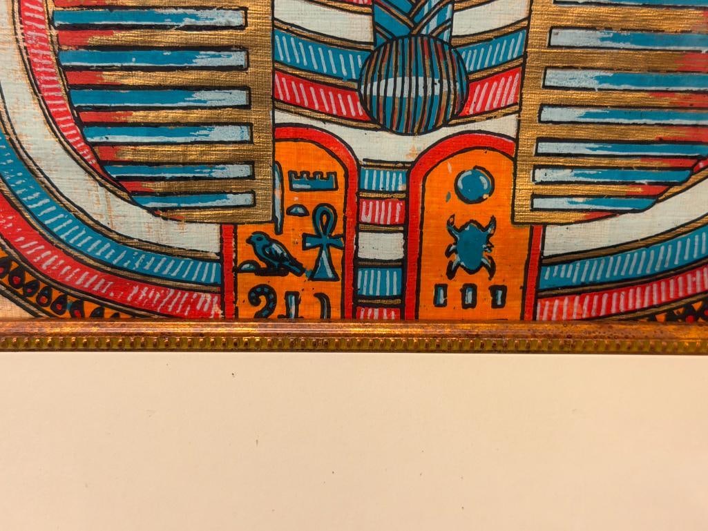 HAND PAINTED EGYPTIAN PAINTING ON PAPYRUS PAPER OF THE MASK OF TUTANKHAMUN - 6