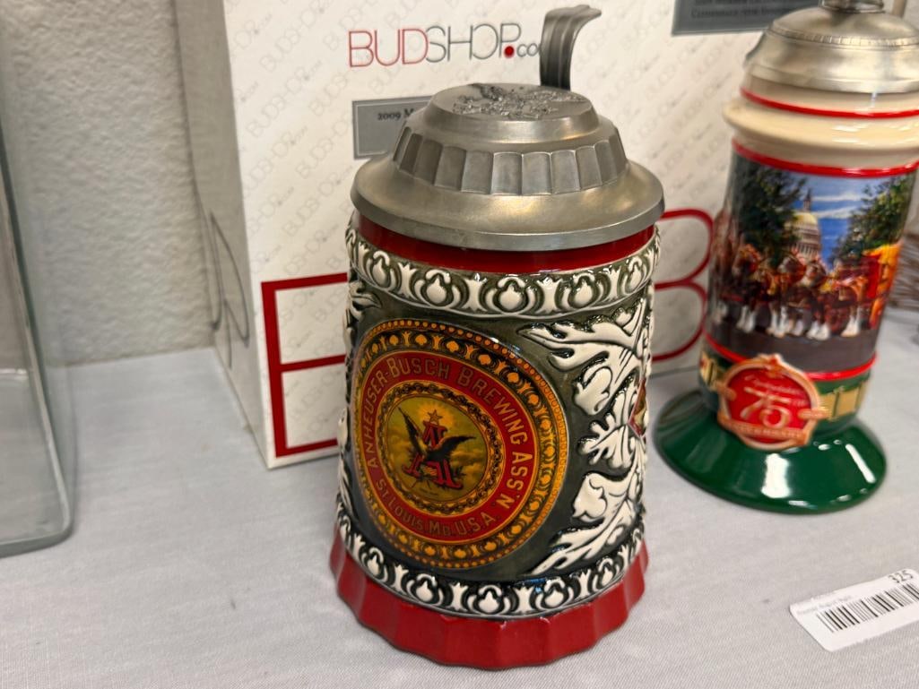 2008 AND 2009 ANHEUSER-BUSCH MEMBER EXCLUSIVE STEINS BREWING ASSOC. AND 75TH ANNIVERSARY STEINS - 2