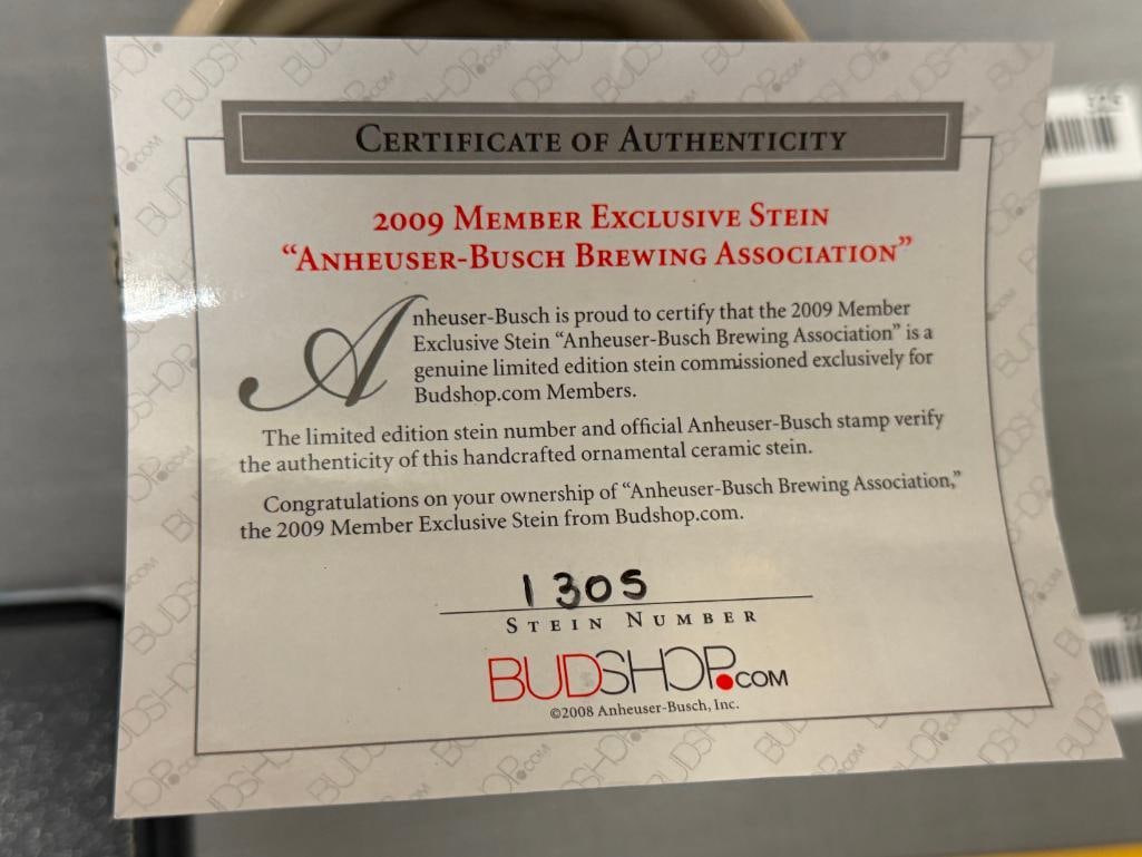 2008 AND 2009 ANHEUSER-BUSCH MEMBER EXCLUSIVE STEINS BREWING ASSOC. AND 75TH ANNIVERSARY STEINS - 8