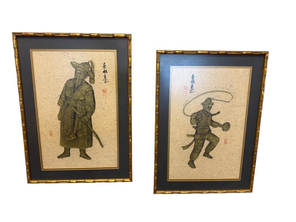 PAIR OF ANCESTRAL BRASS RUBBINGS ON HANDMADE RICE PAPER (1 of 12)