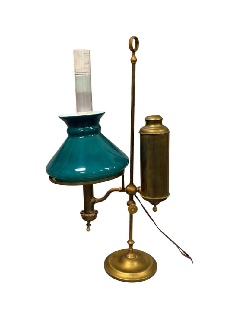 VINTAGE VICTORIAN STYLED BRASS STUDENT LAMP WITH GREEN CASED GLASS SHADE (1 of 9)