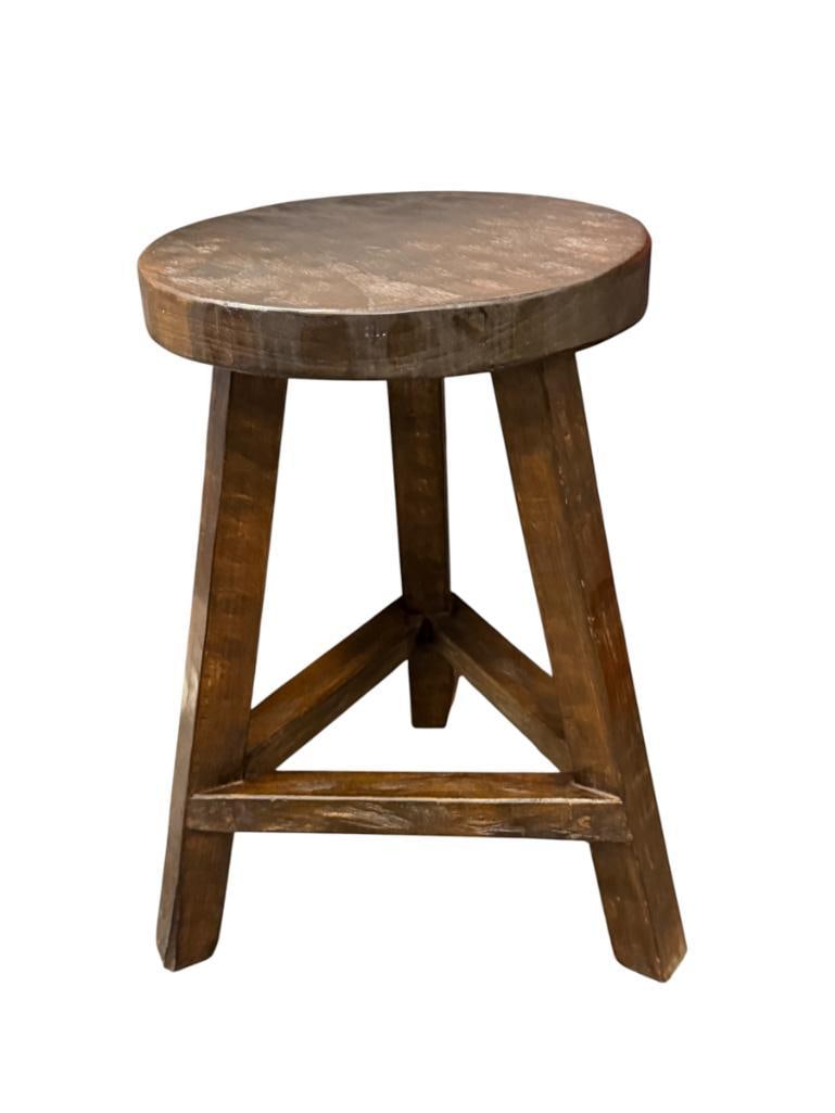 THREE-LEGGED STOOL WITH ROUND TOP DARK FINISH WITH CARVED LOOK TOP (1 of 5)