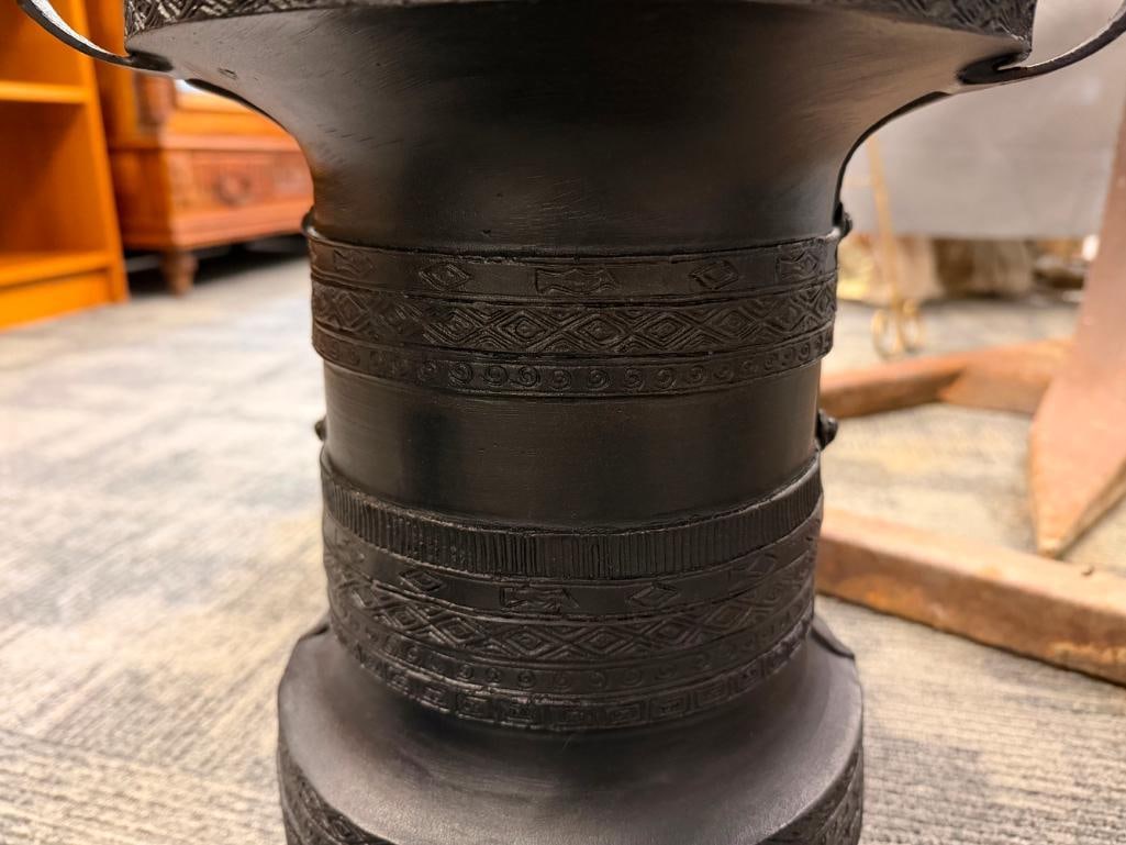PAIR OF POTTERY BARN SOUTHEAST ASIAN STYLE RAIN DRUM ACCENT TABLES OUTDOOR / INDOOR - 12
