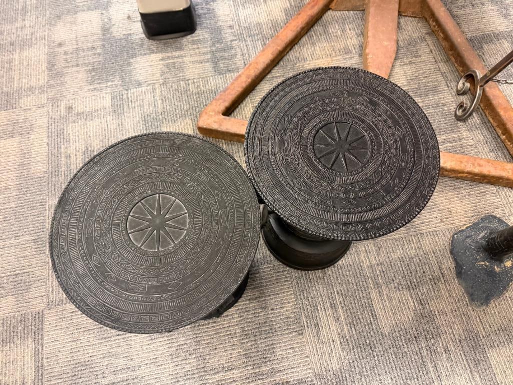 PAIR OF POTTERY BARN SOUTHEAST ASIAN STYLE RAIN DRUM ACCENT TABLES OUTDOOR / INDOOR - 3