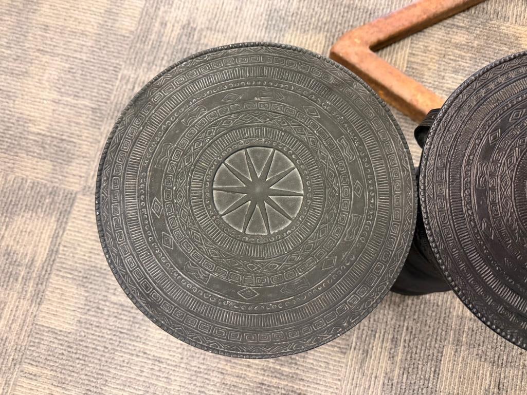 PAIR OF POTTERY BARN SOUTHEAST ASIAN STYLE RAIN DRUM ACCENT TABLES OUTDOOR / INDOOR - 4