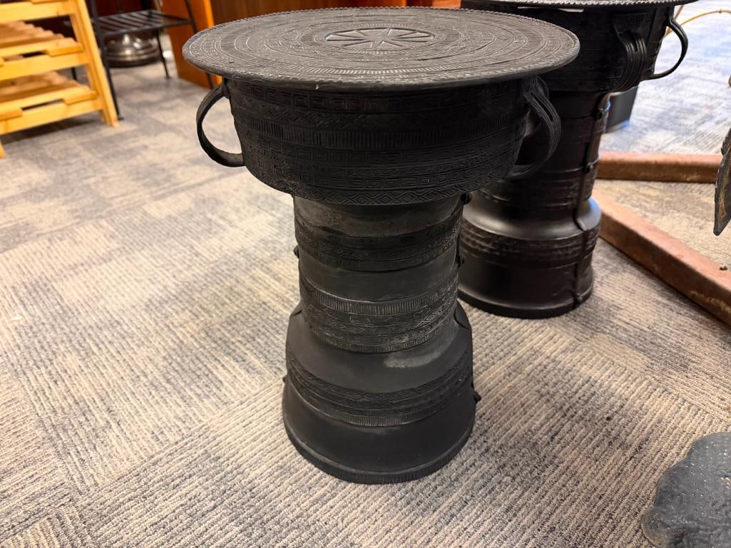 PAIR OF POTTERY BARN SOUTHEAST ASIAN STYLE RAIN DRUM ACCENT TABLES OUTDOOR / INDOOR - 5