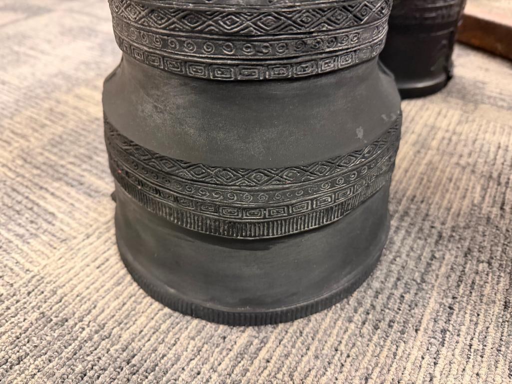 PAIR OF POTTERY BARN SOUTHEAST ASIAN STYLE RAIN DRUM ACCENT TABLES OUTDOOR / INDOOR - 6