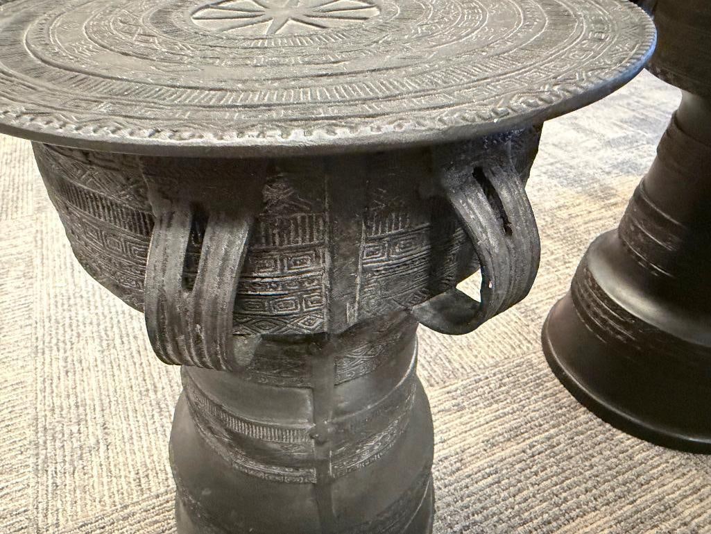 PAIR OF POTTERY BARN SOUTHEAST ASIAN STYLE RAIN DRUM ACCENT TABLES OUTDOOR / INDOOR - 8