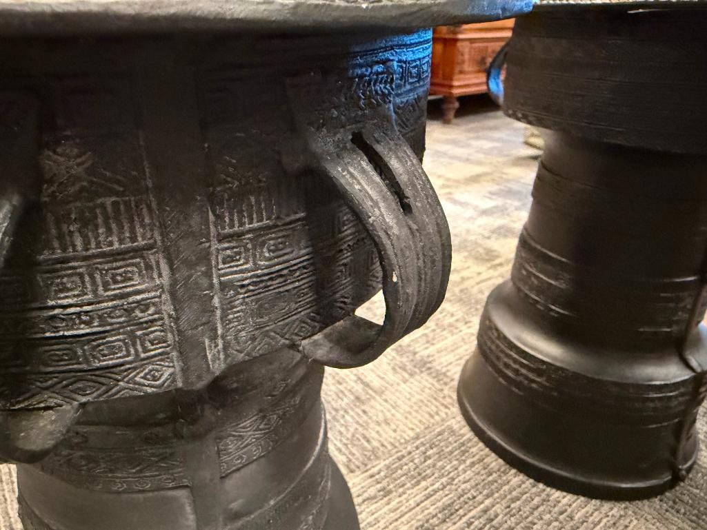 PAIR OF POTTERY BARN SOUTHEAST ASIAN STYLE RAIN DRUM ACCENT TABLES OUTDOOR / INDOOR - 9
