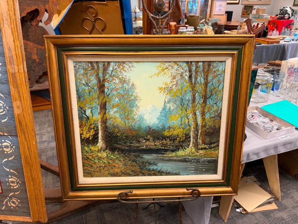 ORIGINAL OIL ON CANVAS PAINTING FOREST LANDSCAPE SIGNED HONO - 2