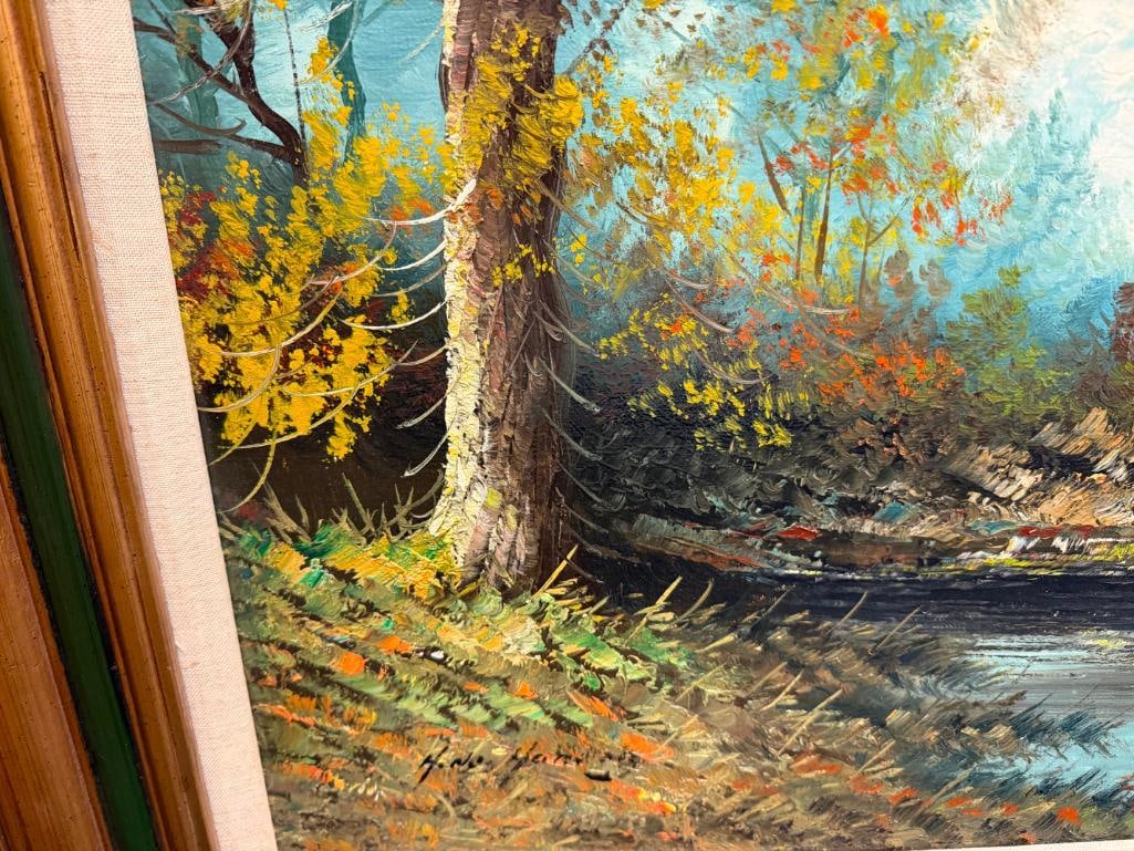 ORIGINAL OIL ON CANVAS PAINTING FOREST LANDSCAPE SIGNED HONO - 9