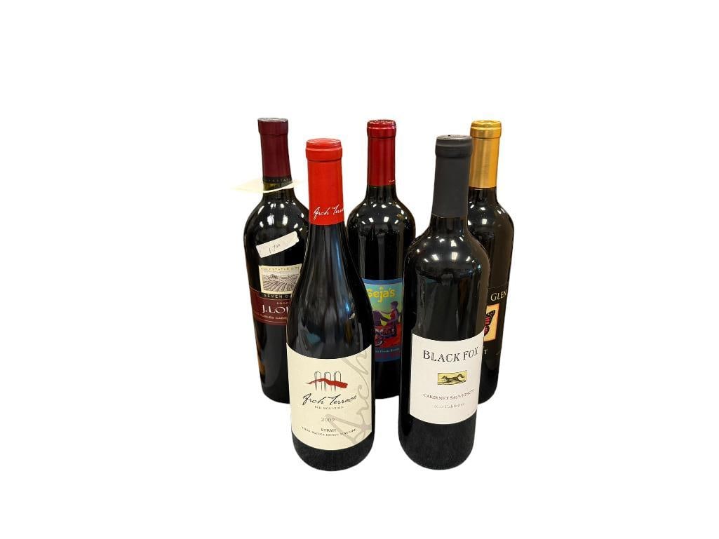 FIVE SEALED BOTTLES OF WINE CABARNET, MERLOT, RED WINE ARCH TERRACE, J. LOHR, BLACK FOX, GEJA'S: 2013 BLACK FOX, 2013 MONARCH GLEN, 2012 GEJA'S, 2000 J. LOHR, 2009 ARCH TERRACE, EACH BOTTLES IS SEALED, WERE STORED PROPERLY, MUST BE 21+ TO BID AND PURCHASE ITEM, ID CHECK REQUIRED, NOT FOR