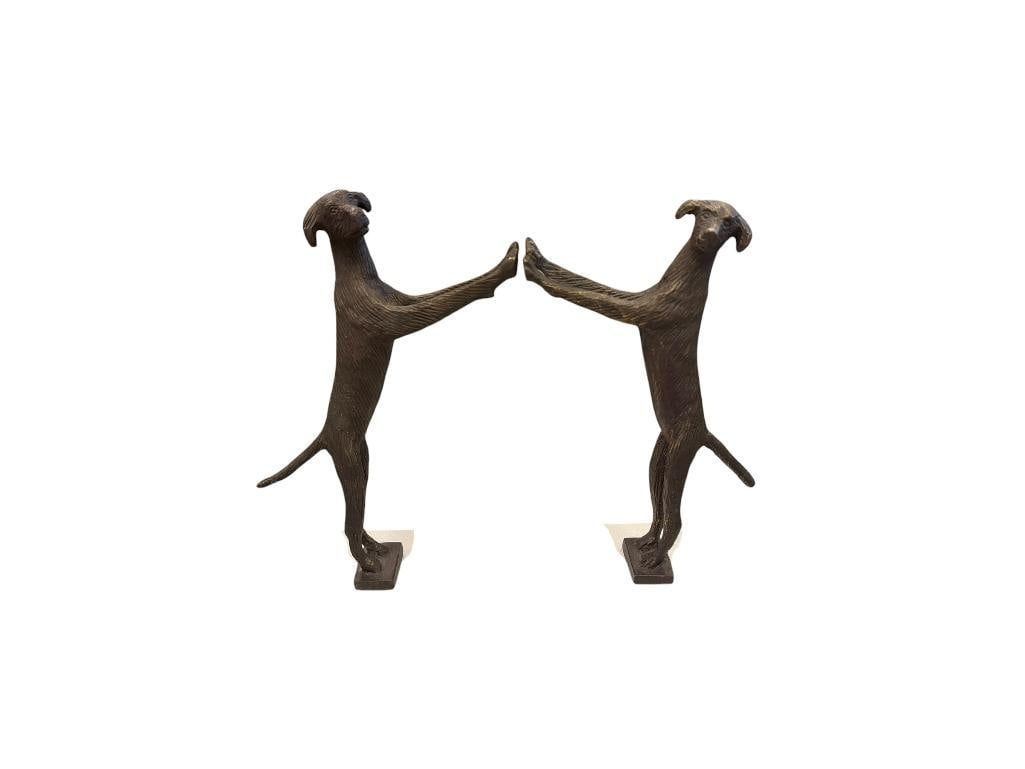 GLOBAL VIEWS BRONZE TONED METAL STANDING DOGS BOOKENDS MOUNTED ON STONE BASES (1 of 9)