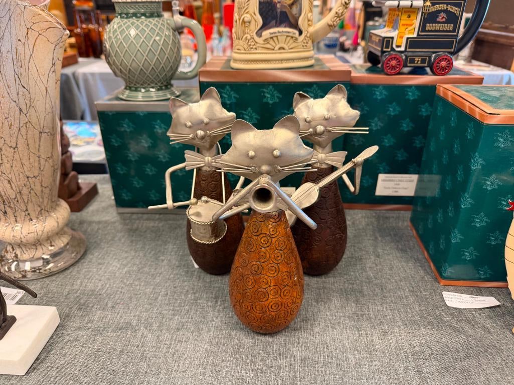 PIER 1 IMPORTS WHIMSICAL CAT MUSICIANS FIGURINES CRAFTED FROM METAL AND WOOD - 2