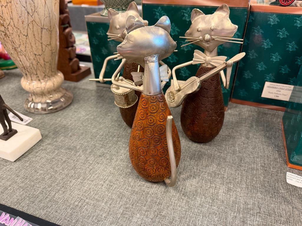 PIER 1 IMPORTS WHIMSICAL CAT MUSICIANS FIGURINES CRAFTED FROM METAL AND WOOD - 7