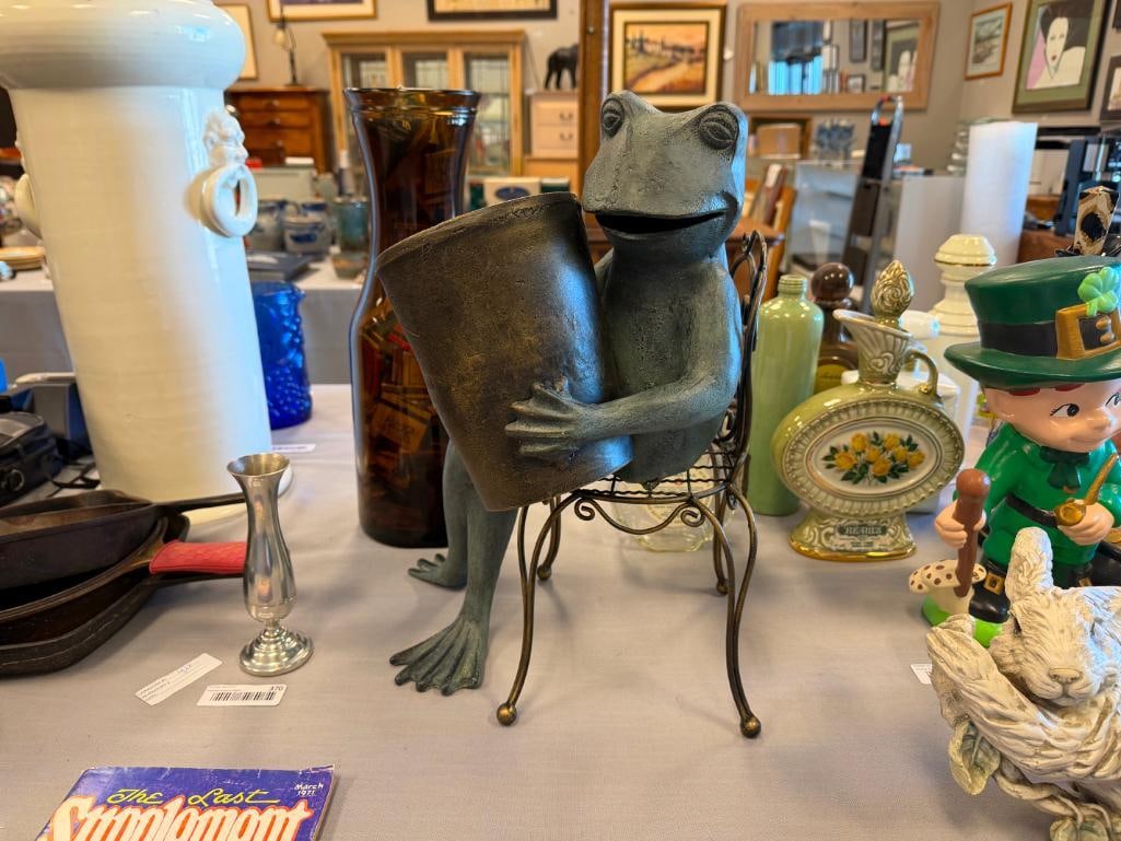 SPI HOME CAST ALUMINUM GREEN THUMB FROG INDOOR / OUTDOOR FIGURE - 2