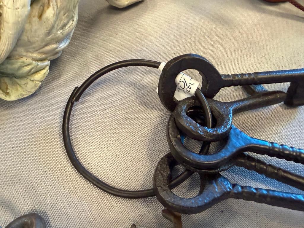 DECORATIVE IRON AND CAST IRON SKELETON KEYS ON KEY RINGS - 12