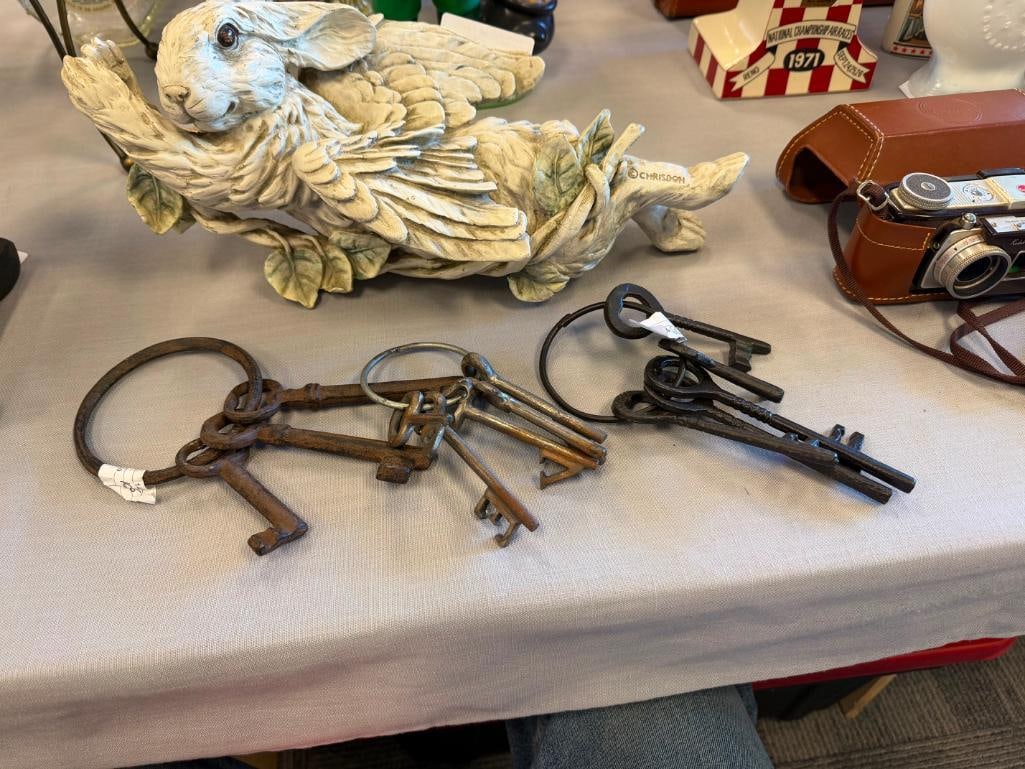 DECORATIVE IRON AND CAST IRON SKELETON KEYS ON KEY RINGS - 2