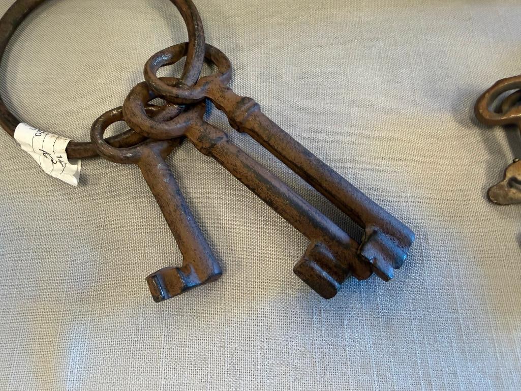 DECORATIVE IRON AND CAST IRON SKELETON KEYS ON KEY RINGS - 4