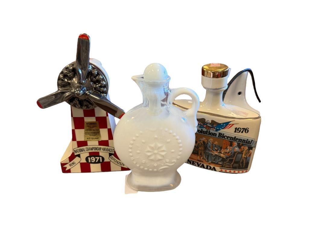 1957 JIM BEAM OPALESCENT DECANTER, 1971 COMMEMORATIVE NATL. AIR RACES DECANTER AND NEVADA DECANTER (1 of 20)