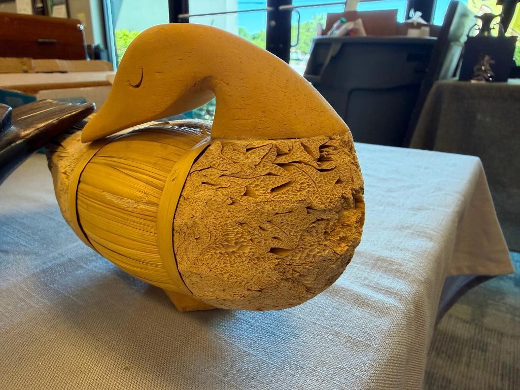 VINTAGE HAND PAINTED WOOD MALLARD DUCK DECOY AND SHAPED REED DECOY - 8