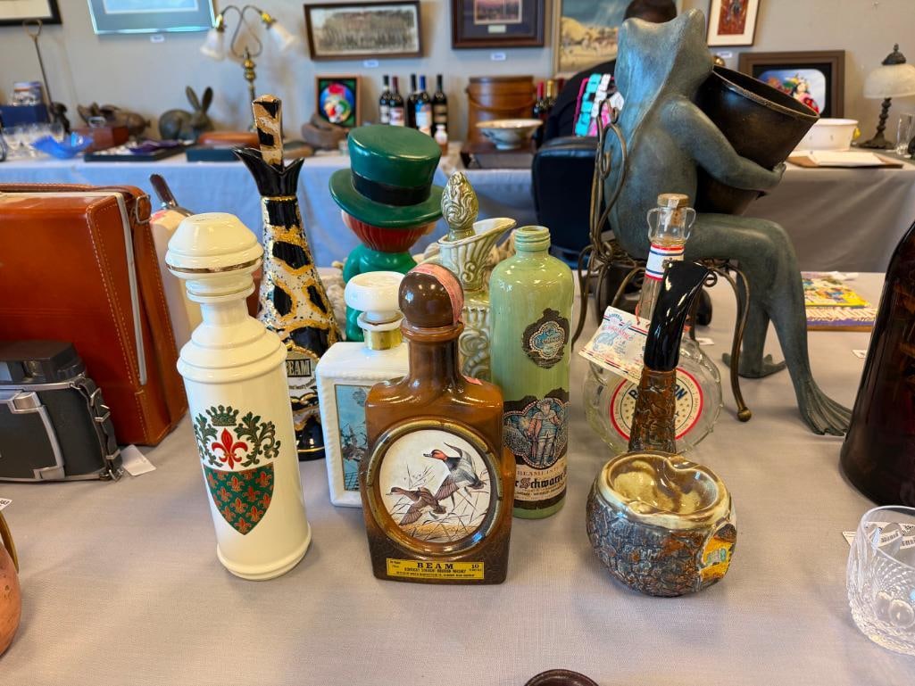 EIGHT GLASS, CHINA AND POTERY DECANTERS FROM REGAL CHINA, USA BOURBON, BEAMEISTER, ETC - 2