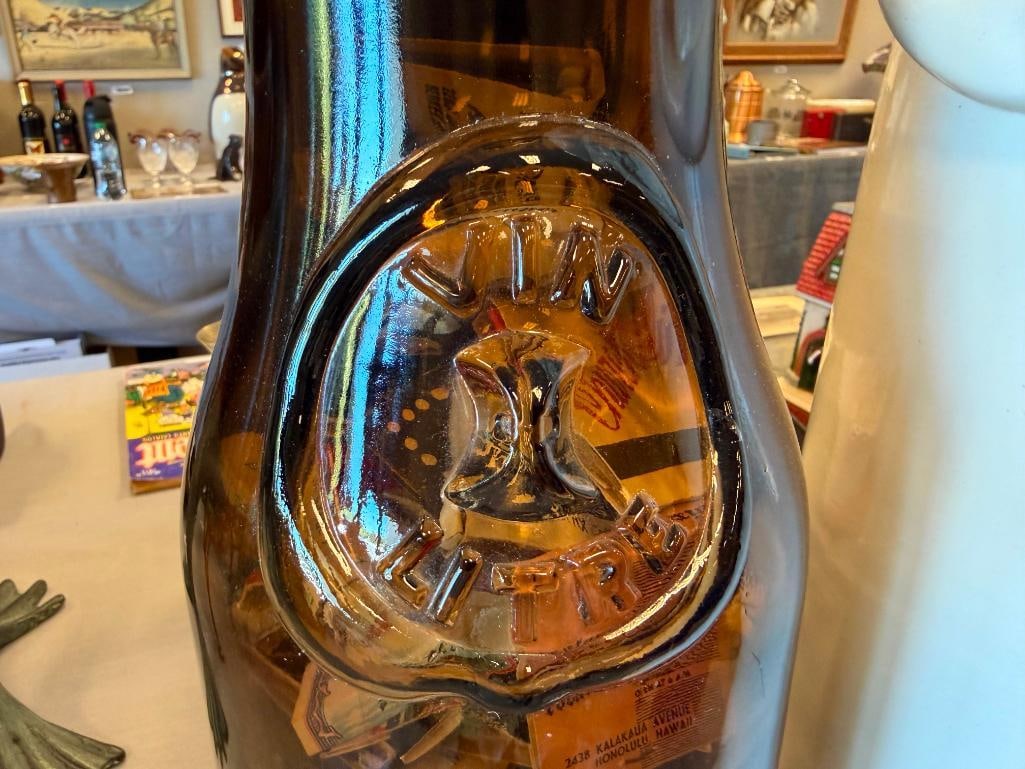 VIN LITRE EMBOSSED BROWN GLASS BOTTLE FILLED WITH MANY MATCHBOOKS - 3