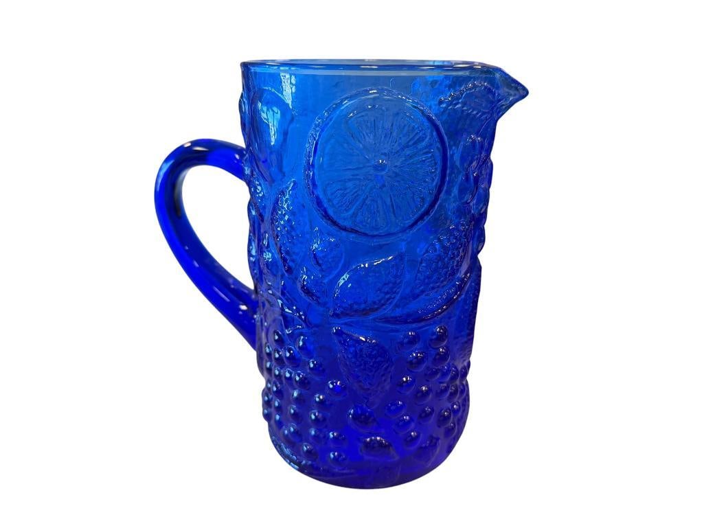 COBALT GLASS FRUIT RELIEF PITCHER (1 of 9)