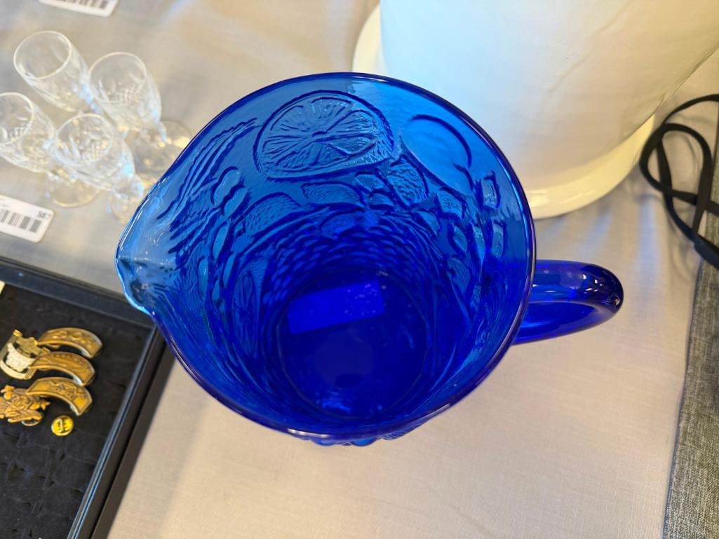 COBALT GLASS FRUIT RELIEF PITCHER - 3